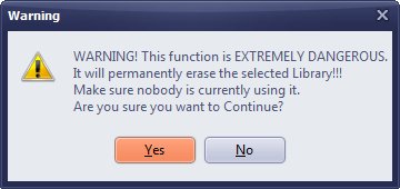 delete library, warning message