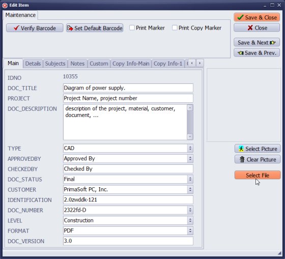 library system, technical documentation, record sample