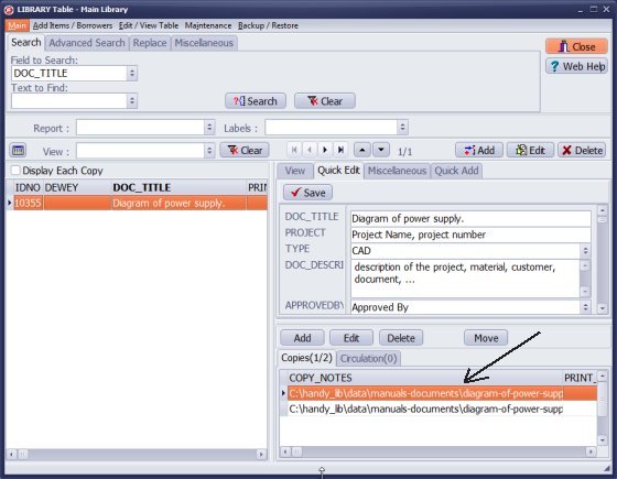 library system, technical documentation, track versions in copy section