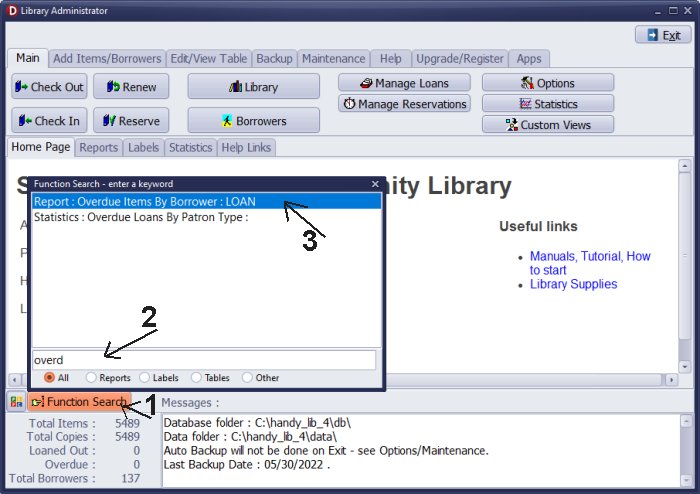 library administrator: quick function search