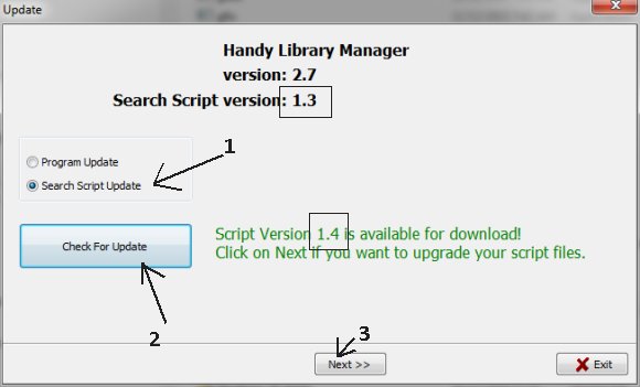 how to upgrade handy library web search scripts, check version numbers