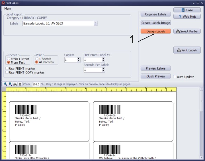 switch to label design mode