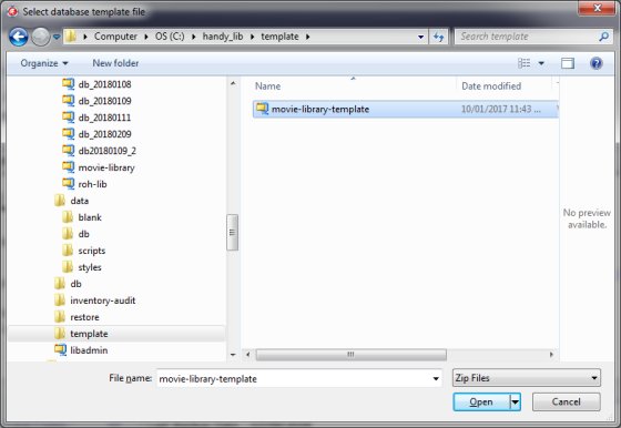 select library template file