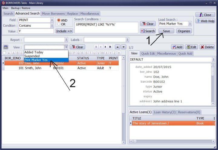 library borrowers save print marker search