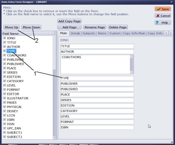 library form change order of fields