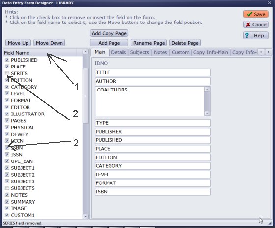 library form insert remove fields