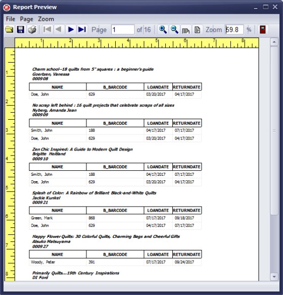 library loans, circulation report