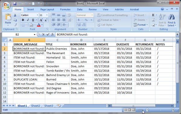 library loans not moved in excel file format