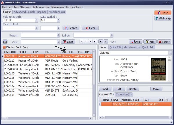 library table, release mouse button