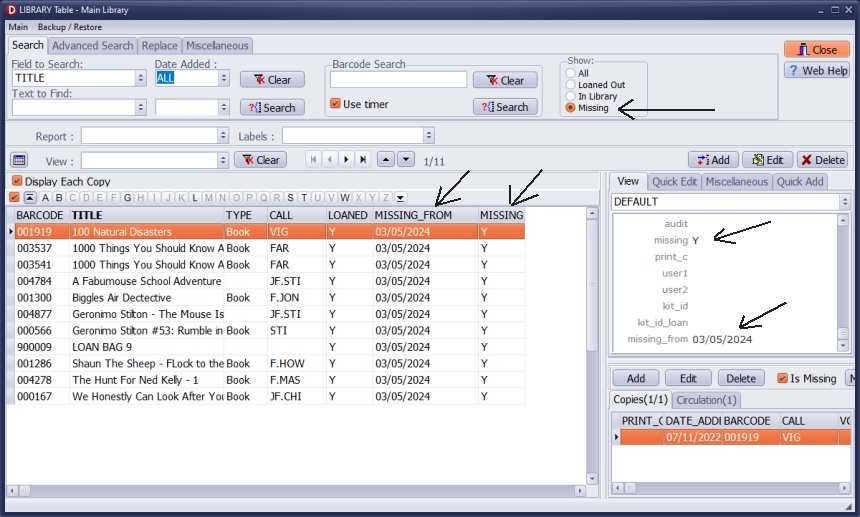 library main catalog, missing items