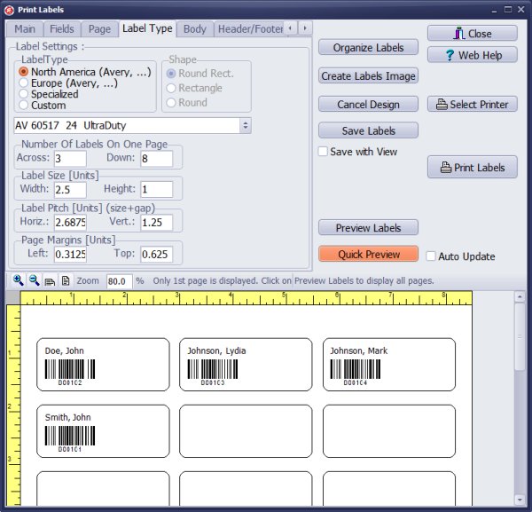 library member id tags, 24 per page