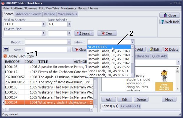 design spine labels in handy library software