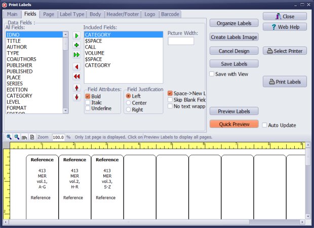 design spine labels, multiple fields included