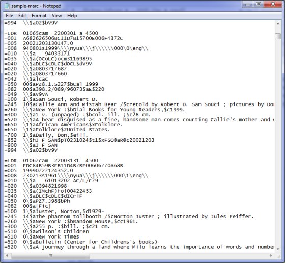 marc file in the text form, human readable, mnemonic