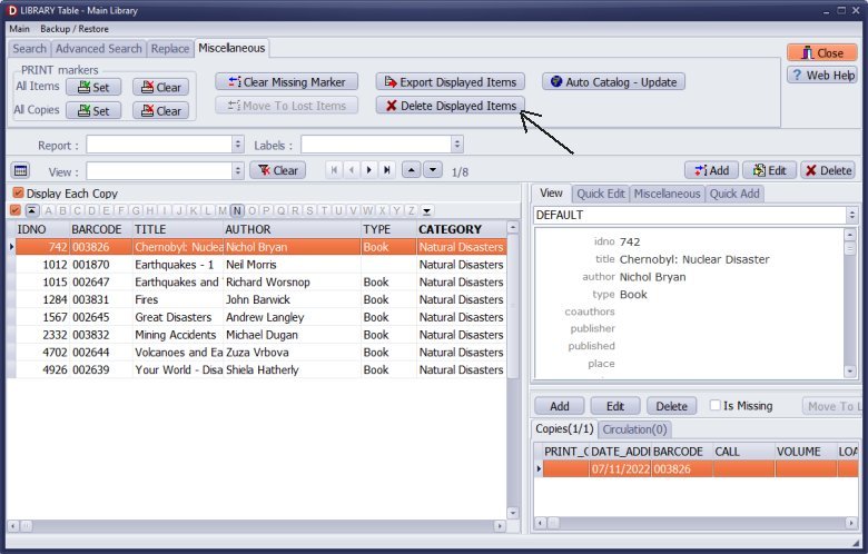 Use delete displayed items