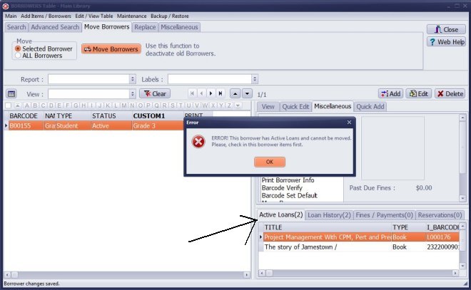 move borrowers, error message