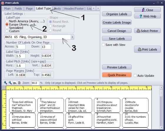 print labels, select european labels