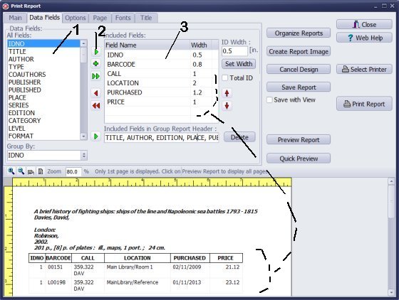 how to create library detailed list report, select data fields 