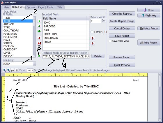 how to create library detailed list report, define group header