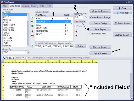 report, define table, column width