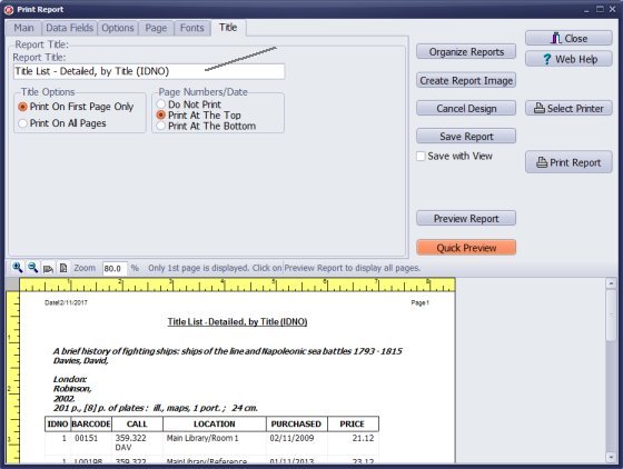 how to create library detailed list report, enter report title