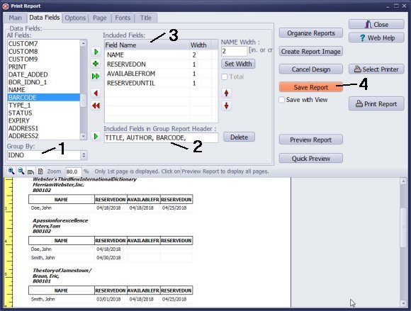 print reservation reports, grouped by item 