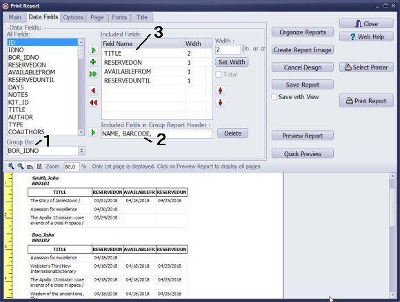 print reservation reports, grouped by patron 