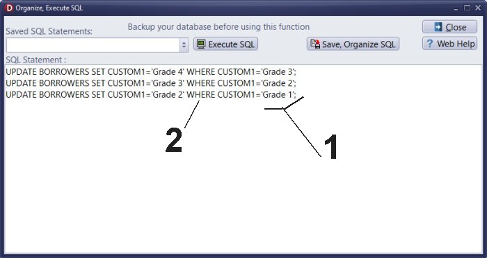 run sql statement, upgrade student grades