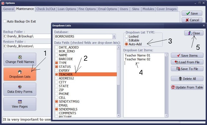 modify TEACHER to drop-down list