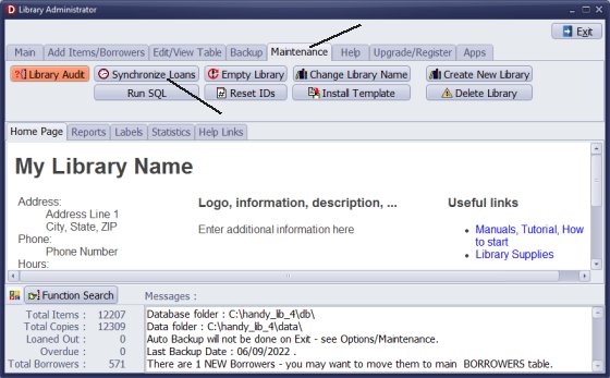 synchronize loans in library database