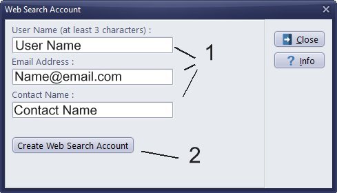 enter web search account details