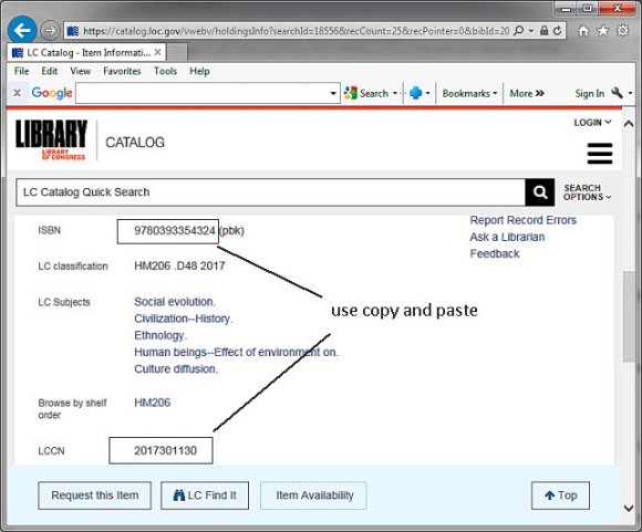 first find isbn, lccn number, second copy and paste, then use auto catalog