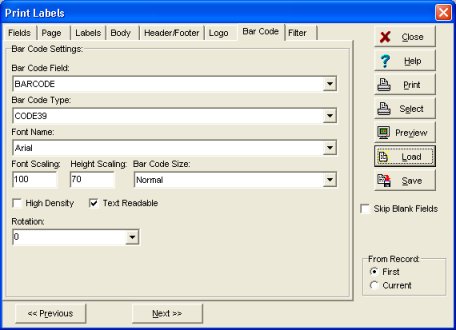 define item bar code type