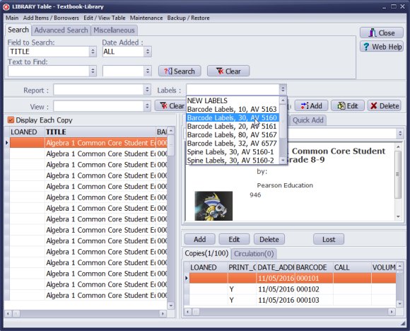 textbook library software, print barcode labels for textbooks