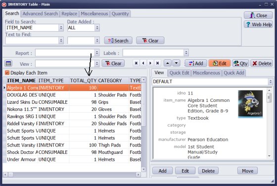 textbook management, inventory display with quantities