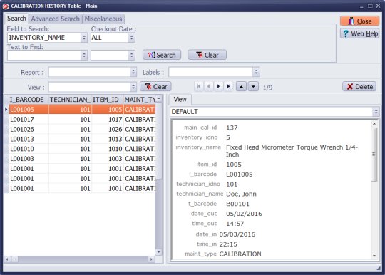 calibration transactions history