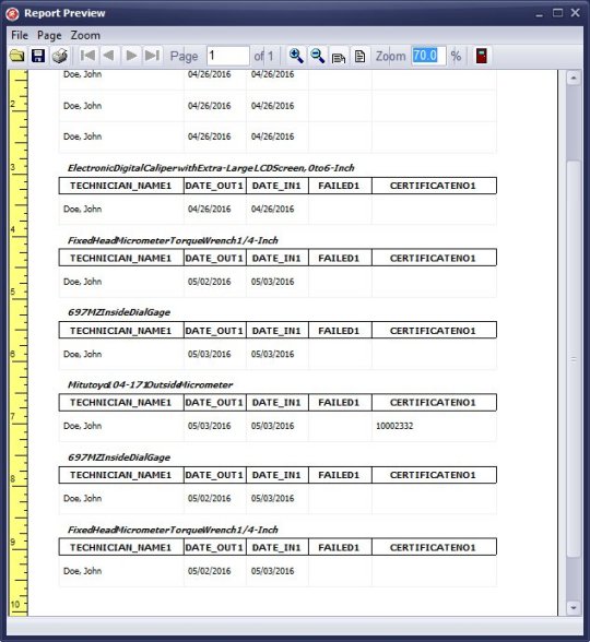 calibration history report