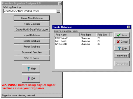 designer, create database