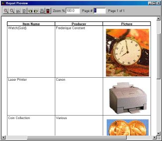 print report, preview