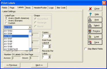 asset labels, select label type