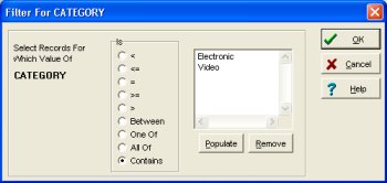 define filter for the selected field