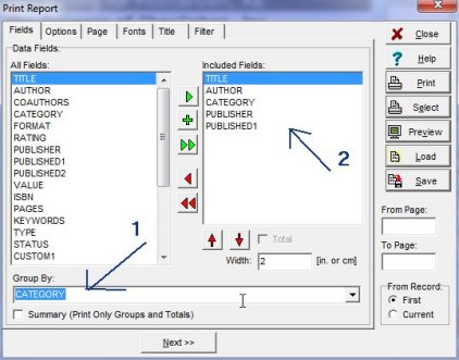 Book, Small Library software report preview table