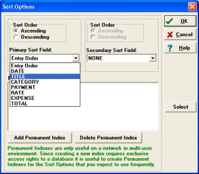 business expenses, sort records