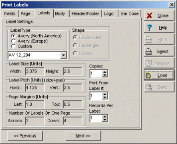 define labels parameters, type