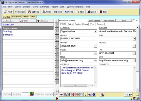 coin software contacts database