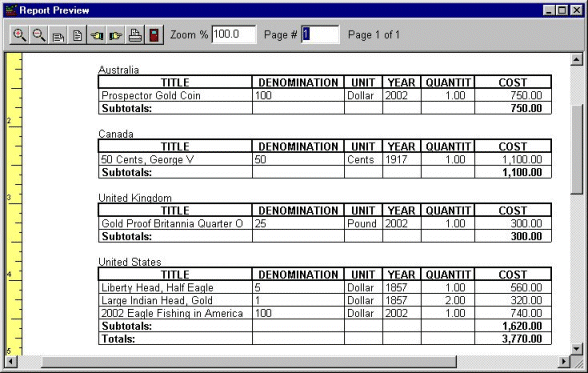 coin software report preview table