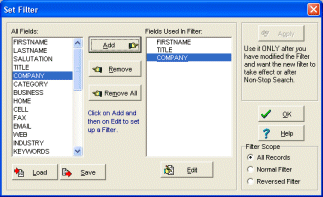 contact software select filter fields