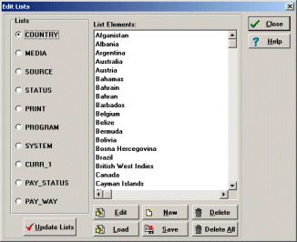 Database software, edit lists