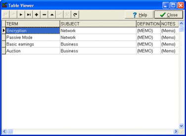 dictionary software table viewer