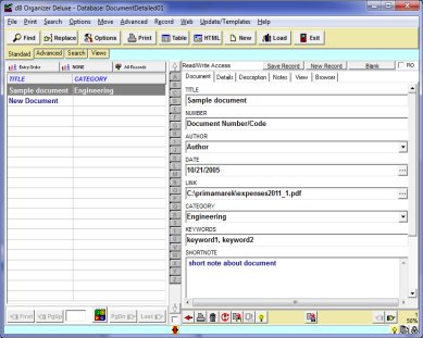 electronic document, database template